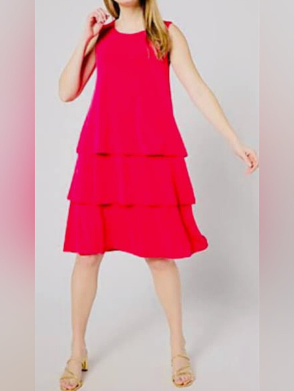 Point Zero Sleeveless Pink Tiered Chiffon Dress Sz Med